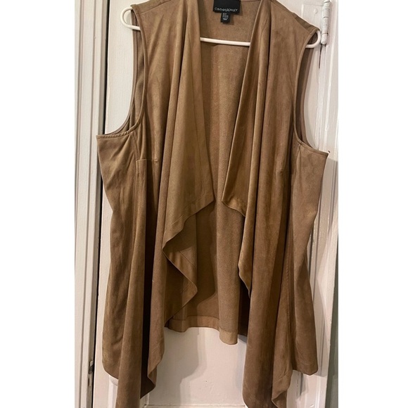 Brown Sleeveless Drape Faux Suede Vest - Picture 1 of 3